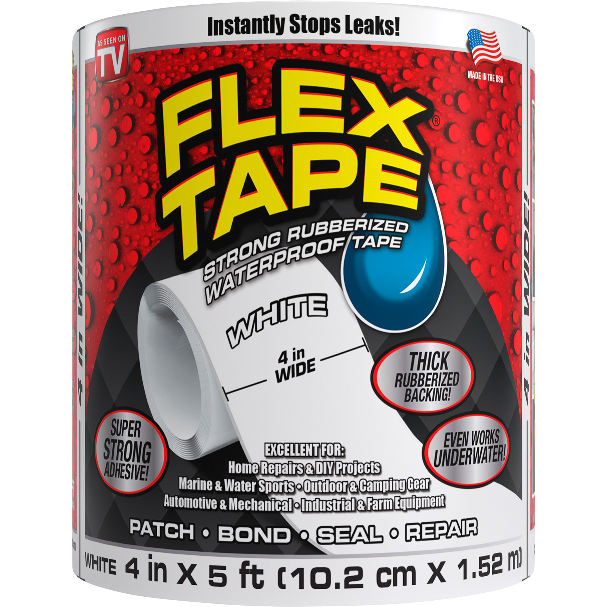 Flex Tape Rubberized Waterproof Tape, 4in.W x 5ft.L Roll, White, Model# TFSWHTR0405